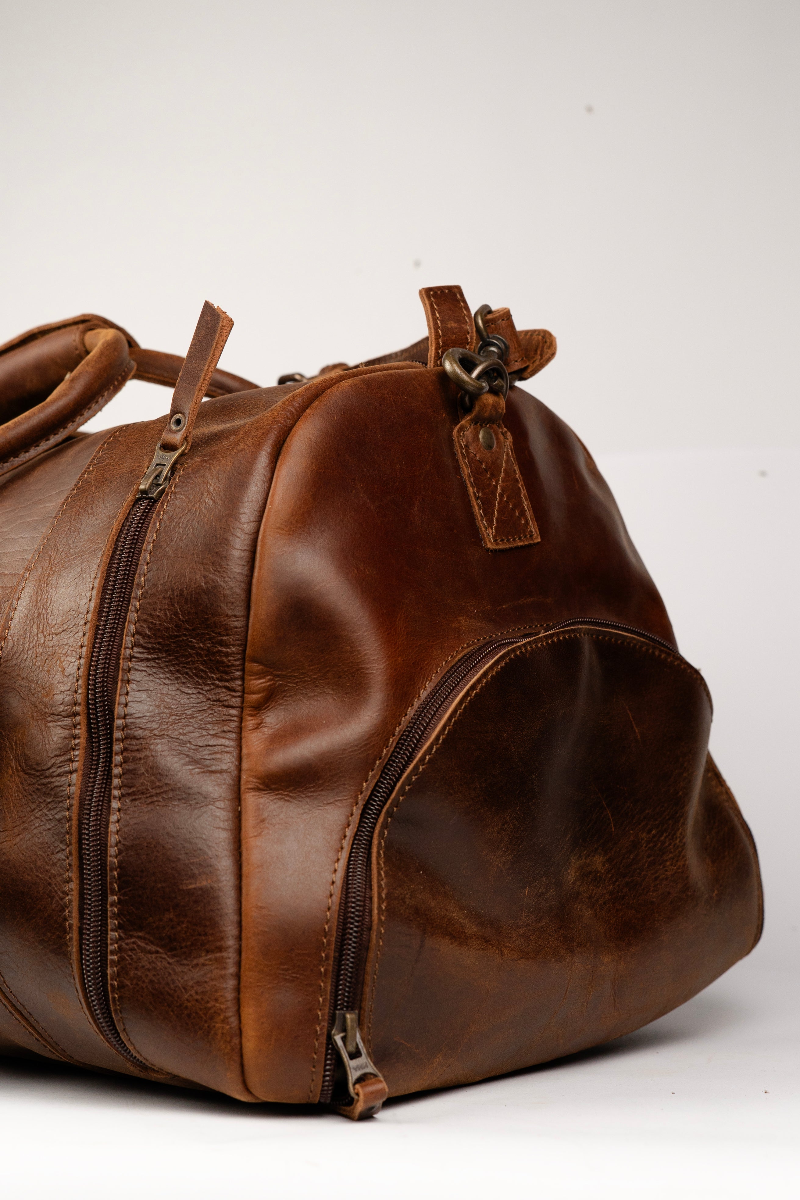 The Pioneer Duffle, Full Grain Leather Weekender Bag for Men with Shoe Compartment, Luggage Carryon Bag.