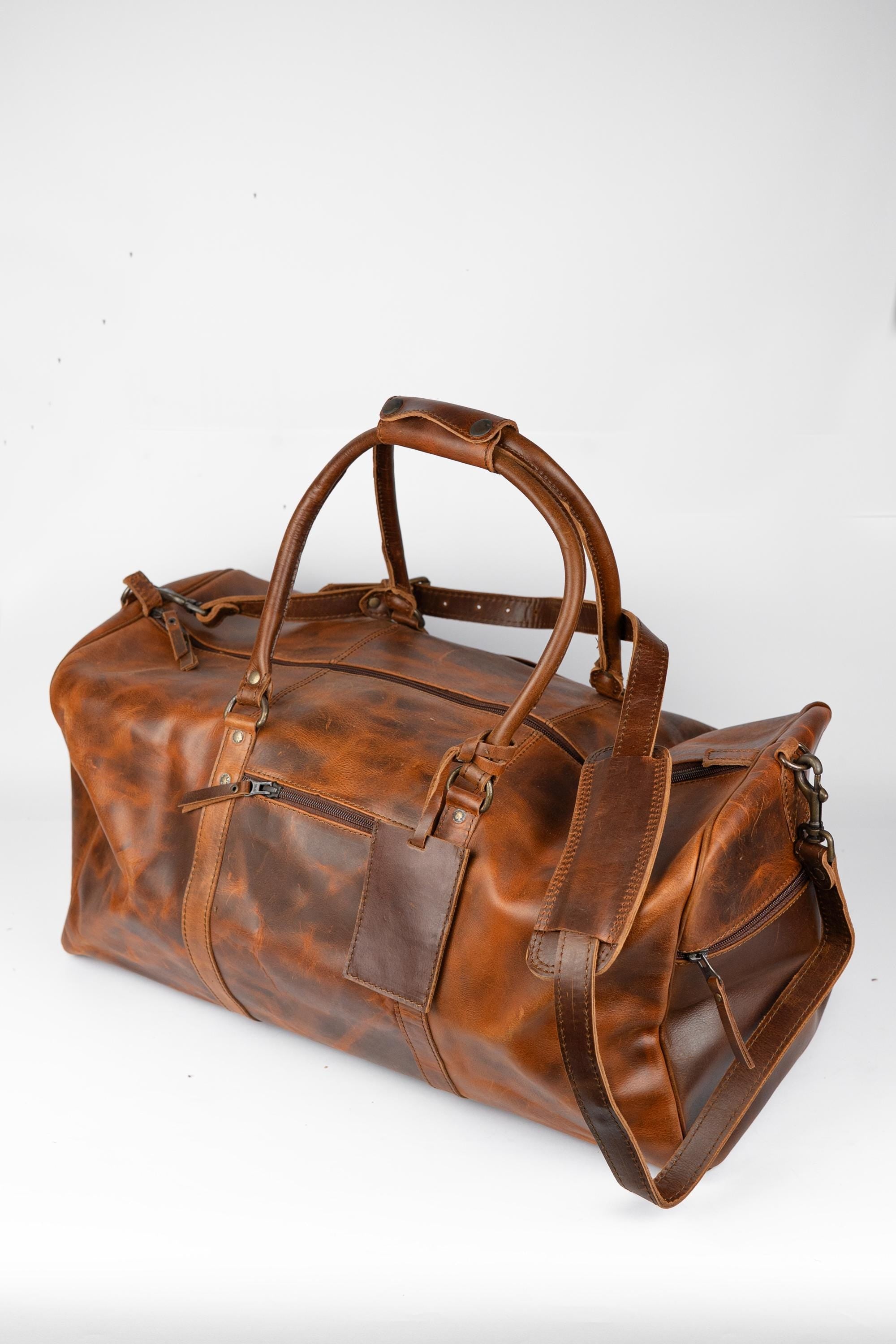 Personalized Full Grain Leather Duffle Bag, Travel Weekender