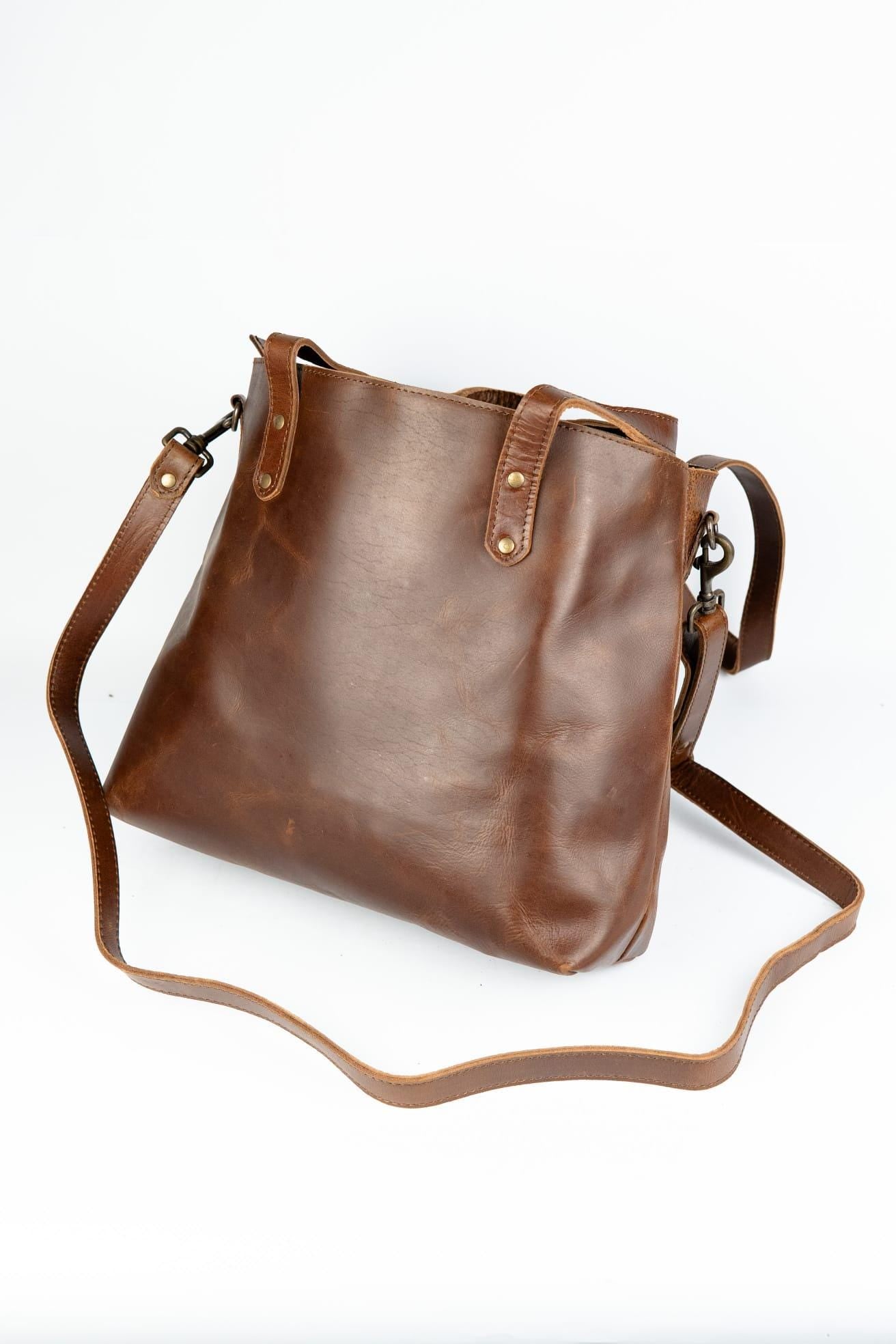Personalized Leather Tote Bag, Crossbody Bucket Bag