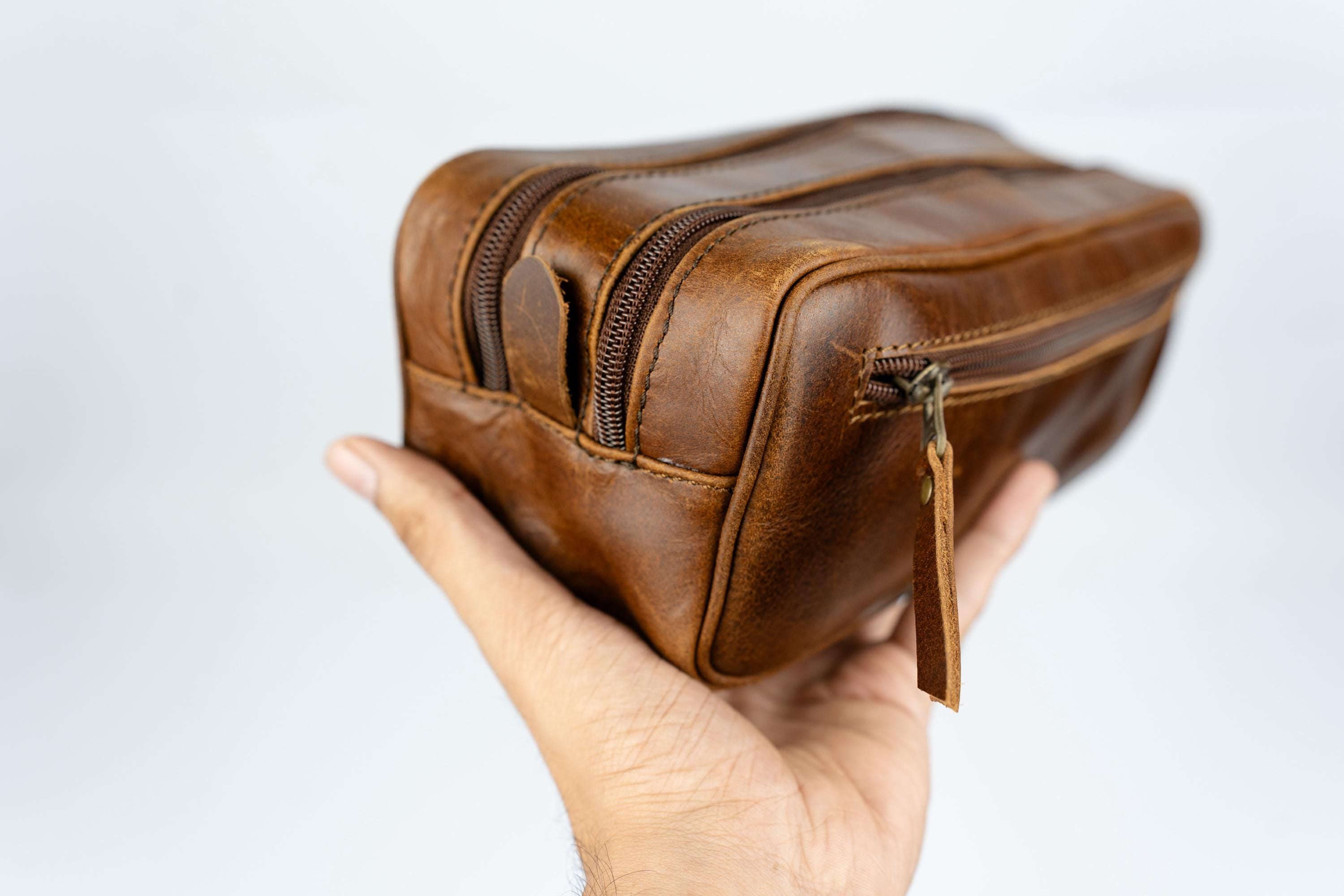 The Voyager 3 Zip, Handcrafted Full Grain Leather Dopp Kit, Toiletry Bag for Travel & Daily Use