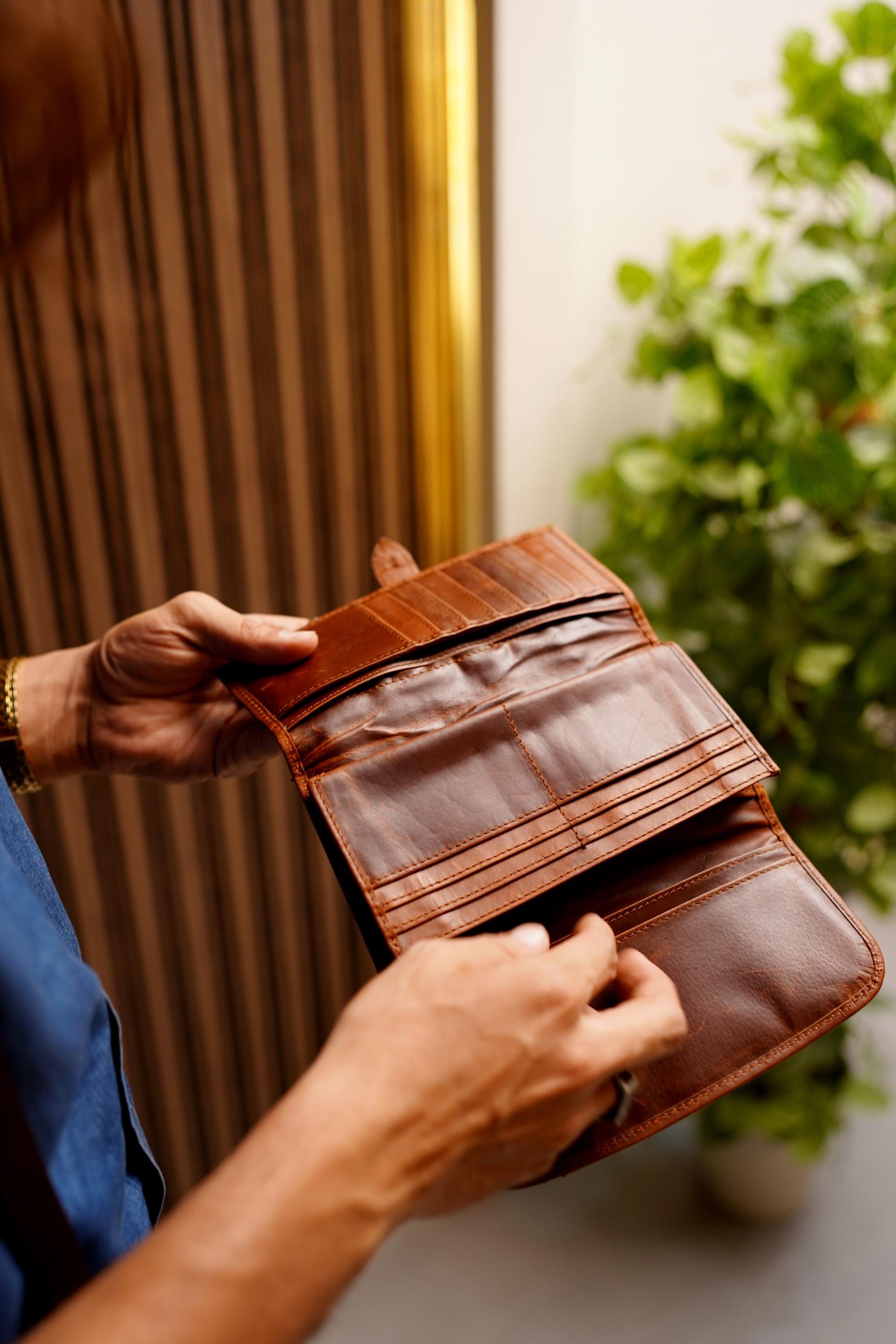 Genuine Leather Credit Card Holder, Handcrafted French Calfskin Long Wallet