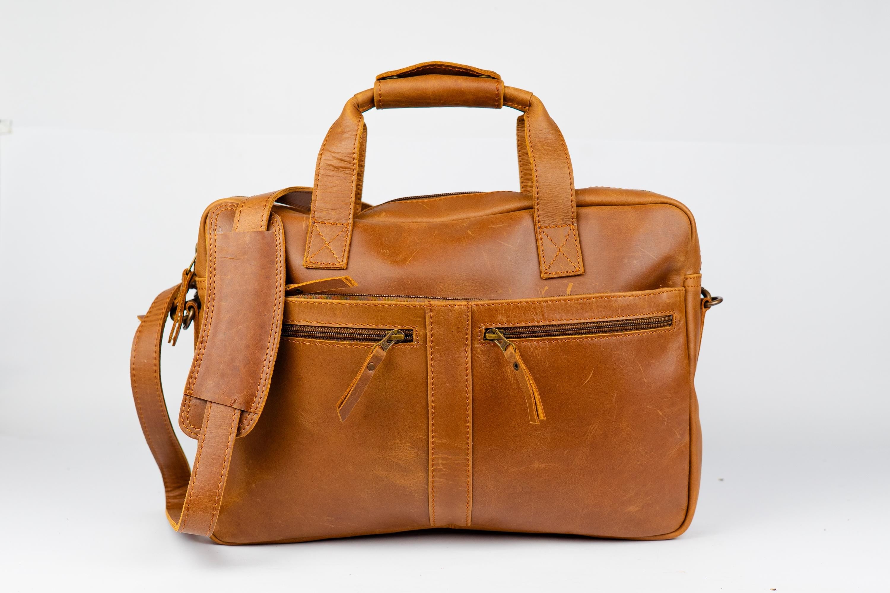 Full Grain Leather Briefcase, Messenger Bag, Leather Shoulder Bag, Laptop Bag, Top Handle Bag Fits 17 Inch Laptop Graduation Gifts For Him