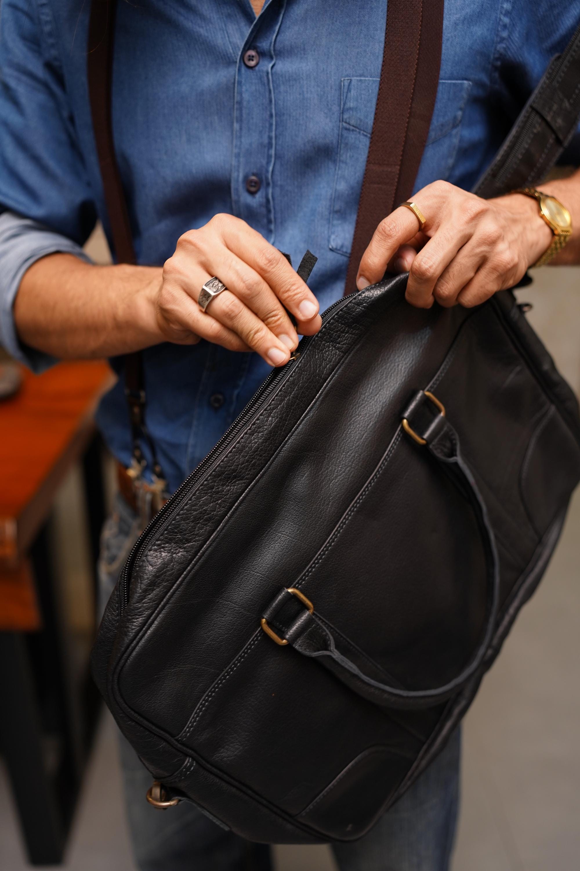 Full Grain Leather Briefcase, Messenger Bag, Leather Shoulder Bag, Laptop Bag, Top Handle Bag Fits 17 Inch Laptop Graduation Gifts For Him