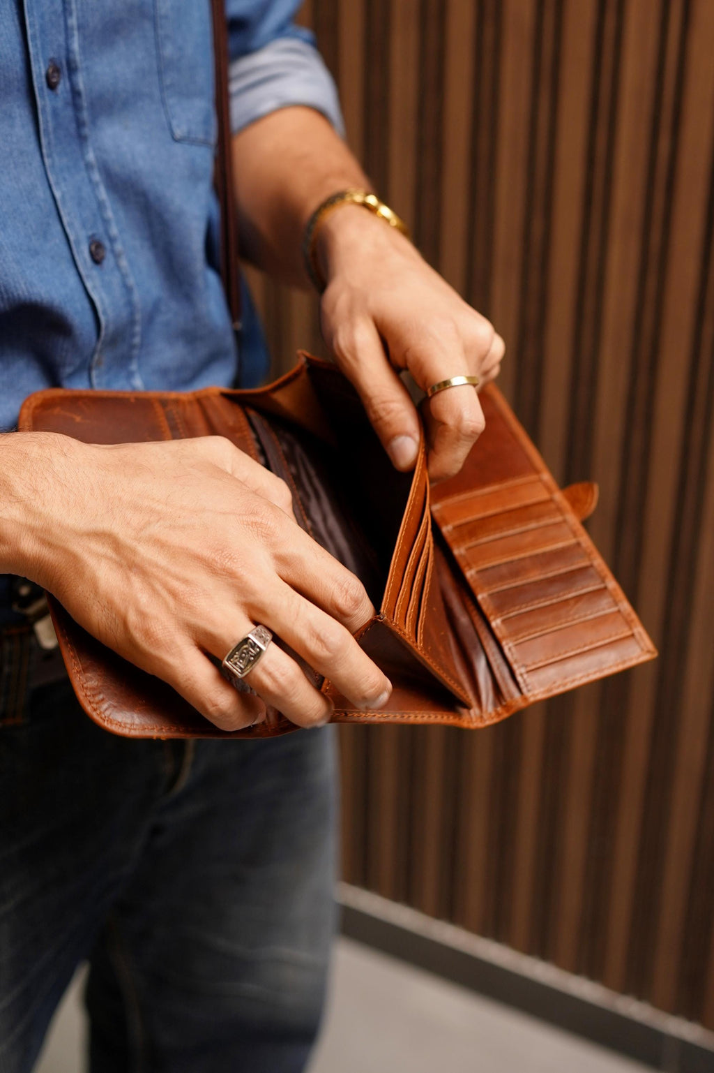 Genuine Leather Credit Card Holder, Handcrafted French Calfskin Long Wallet