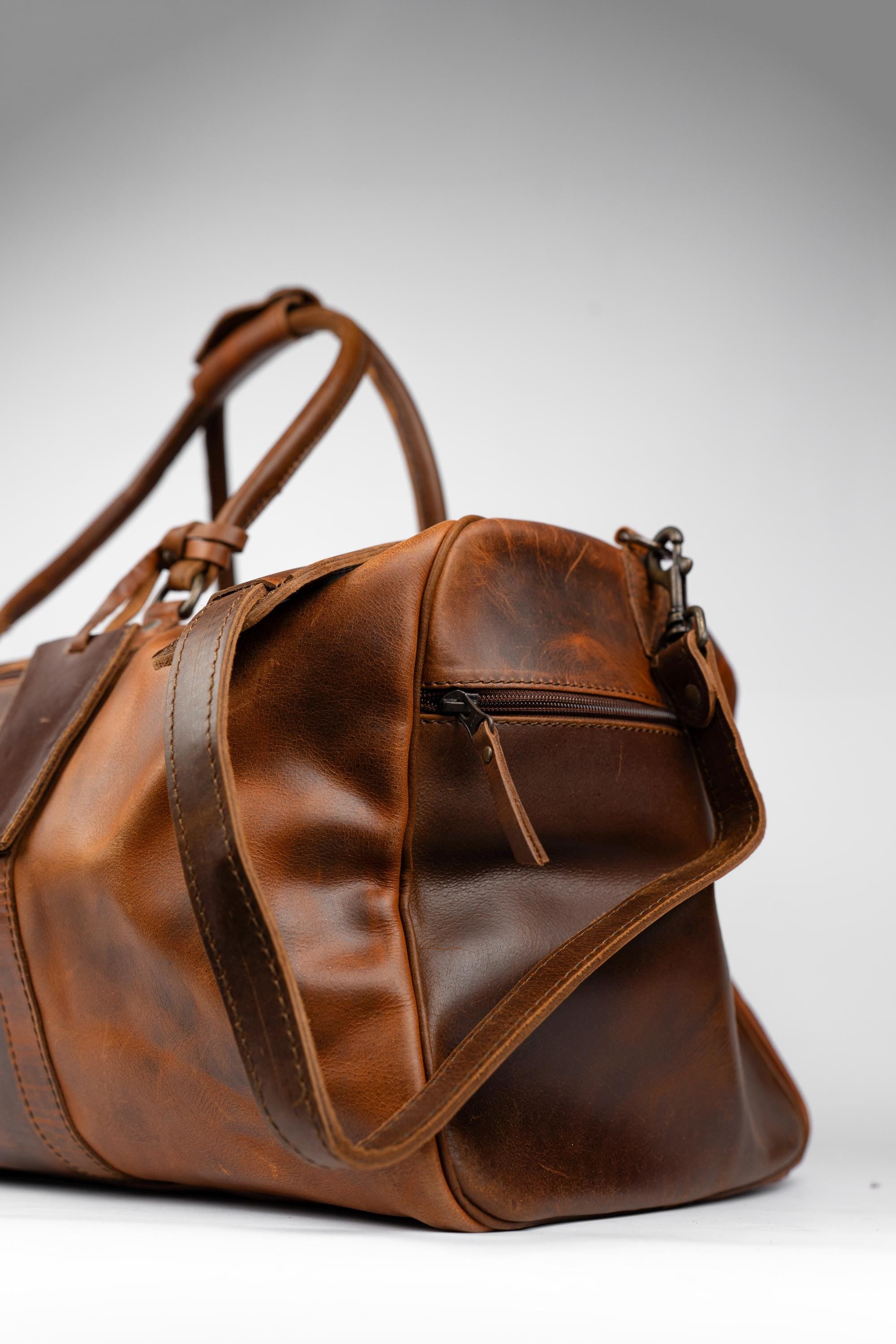 Personalized Full Grain Leather Duffle Bag, Travel Weekender