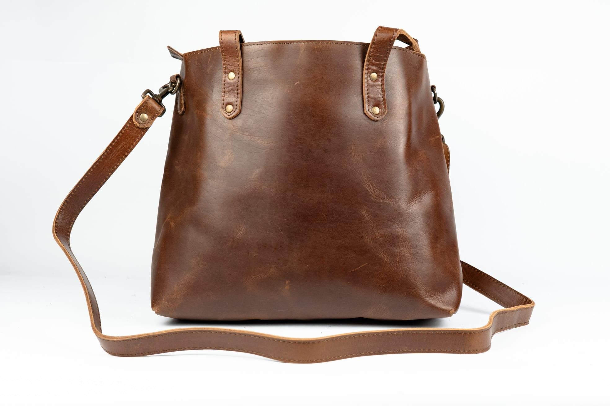 Personalized Leather Tote Bag, Crossbody Bucket Bag