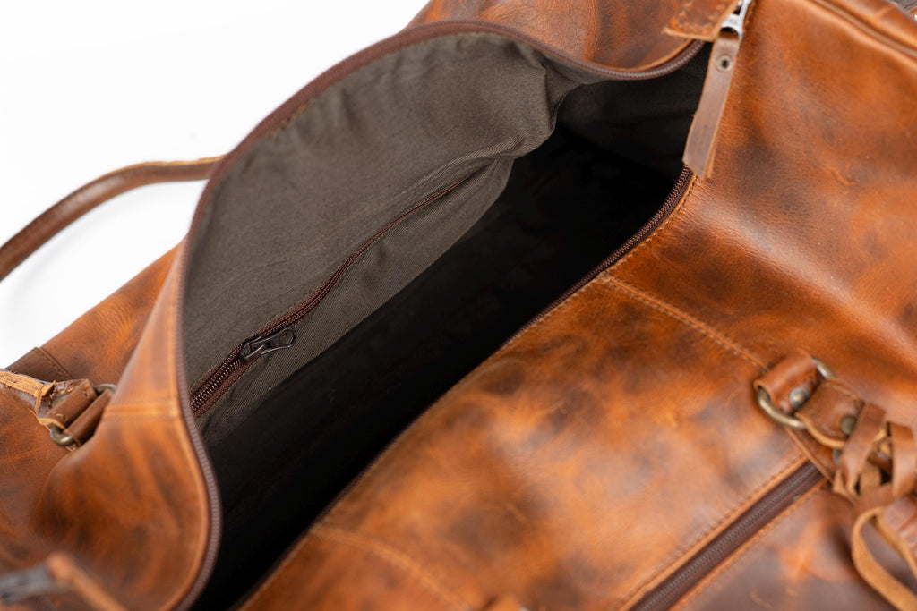 Personalized Full Grain Leather Duffle Bag, Travel Weekender