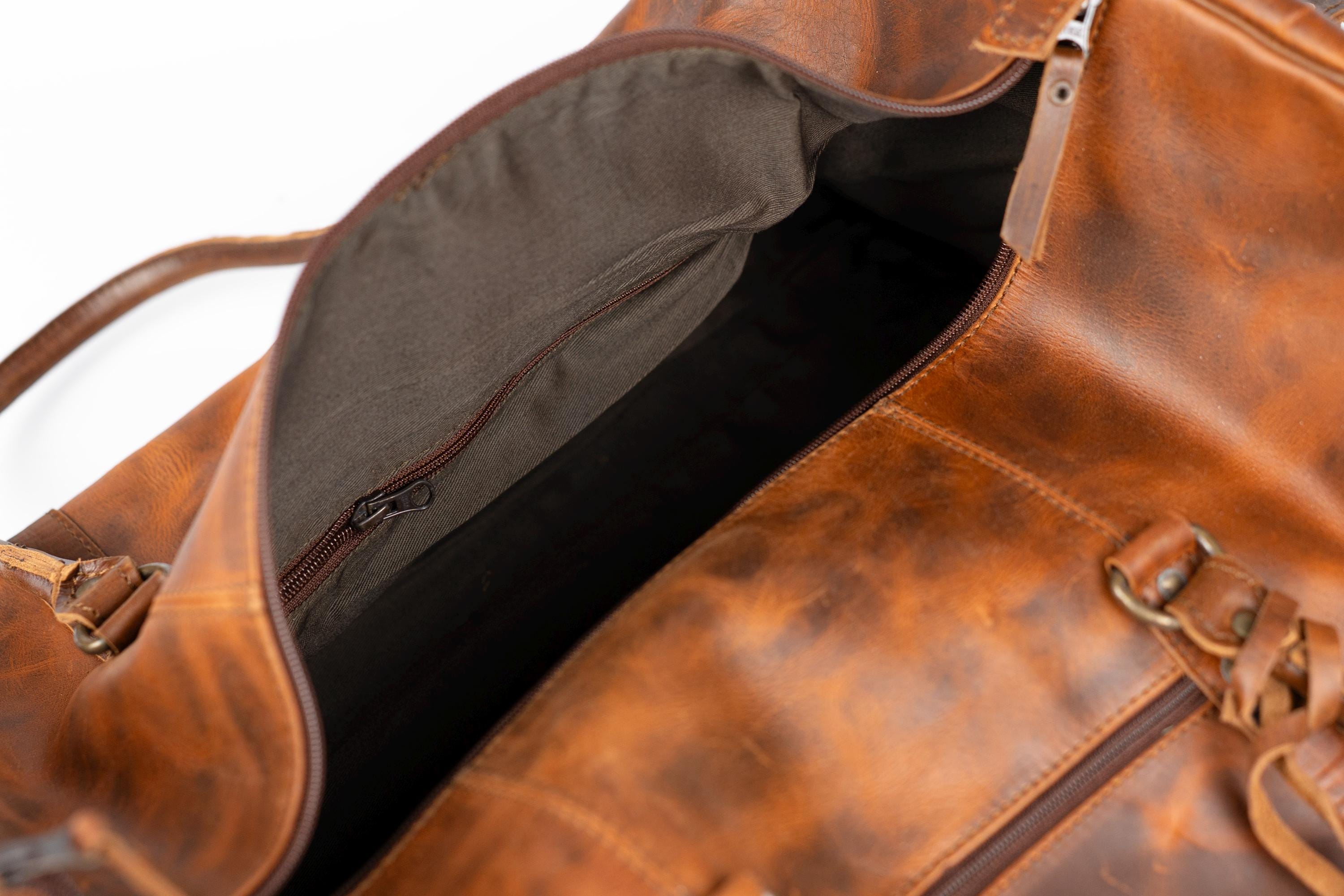 Personalized Full Grain Leather Duffle Bag, Travel Weekender