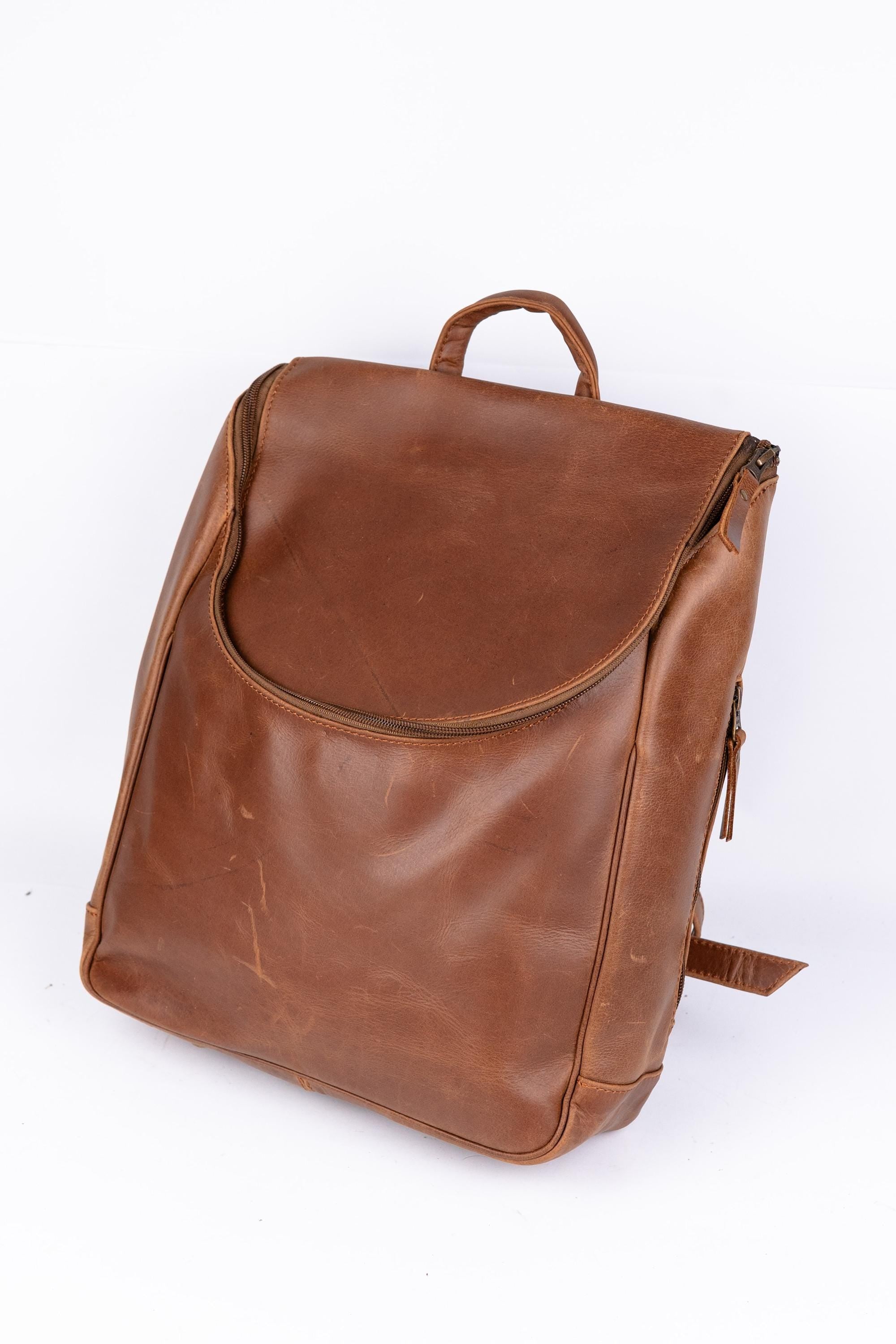 Leather Knapsack Rucksack, Slim Leather Backpack For Travel, Work, School, Shoulder Bag, Christmas Gifts For Women