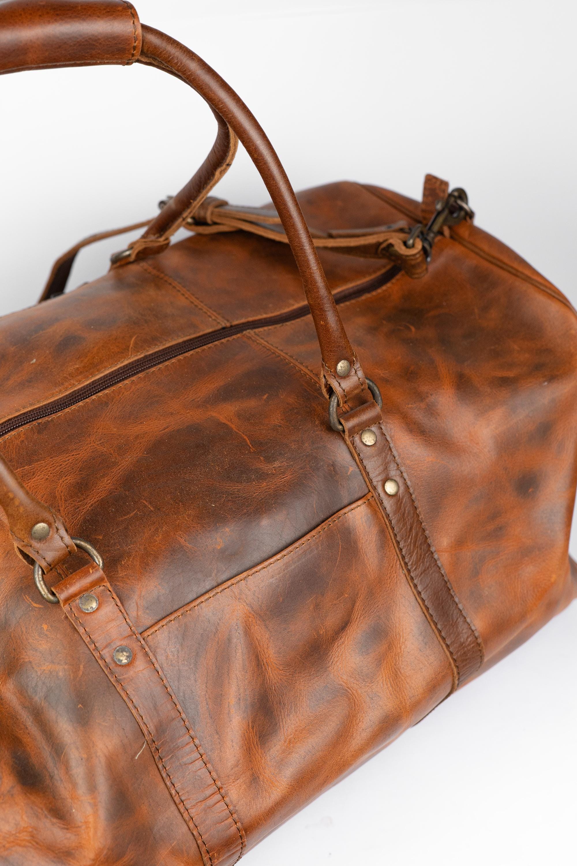 Personalized Full Grain Leather Duffle Bag, Travel Weekender