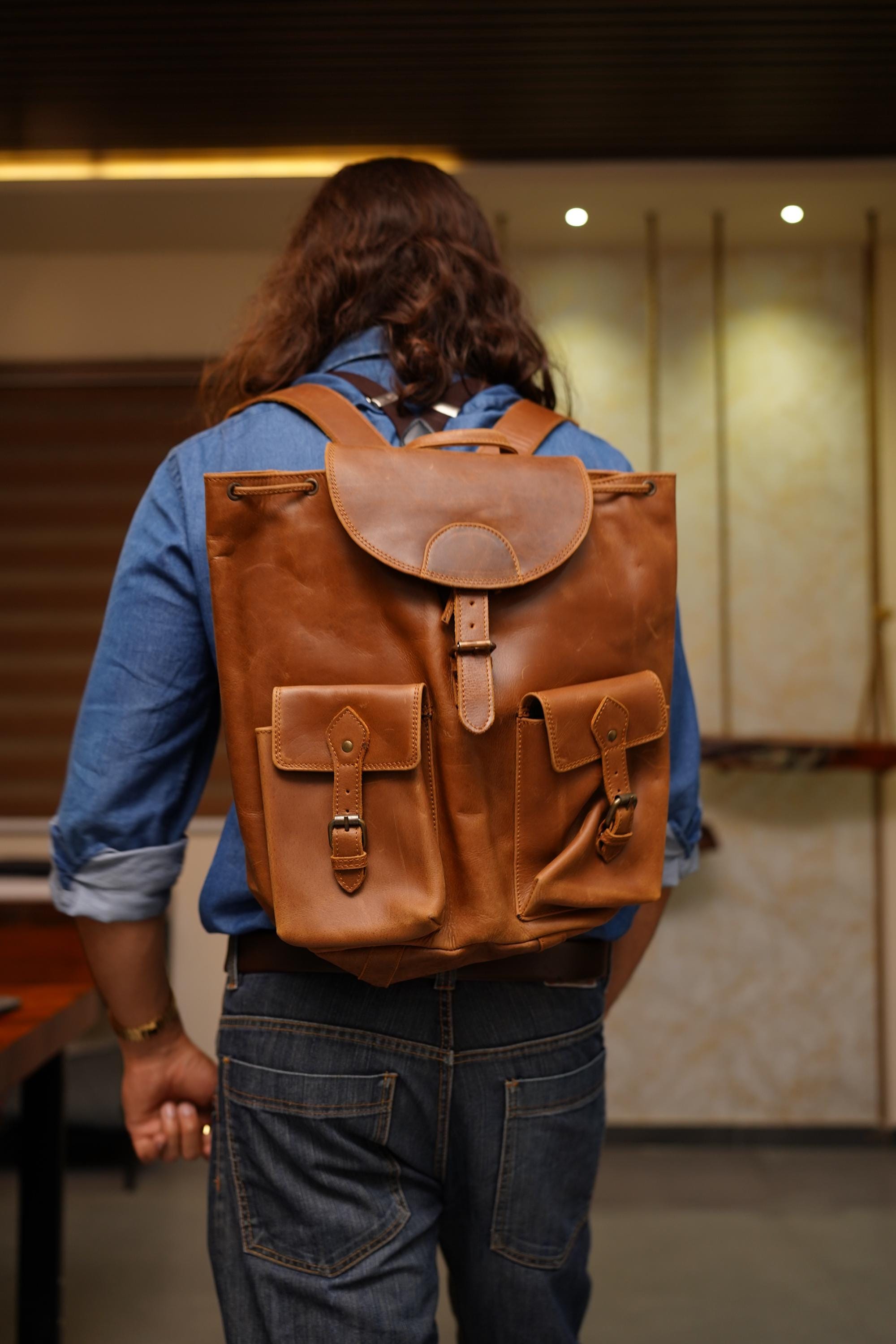 Handcrafted Leather Travel Rucksack, Full Grain Backpack, Personalized Gift
