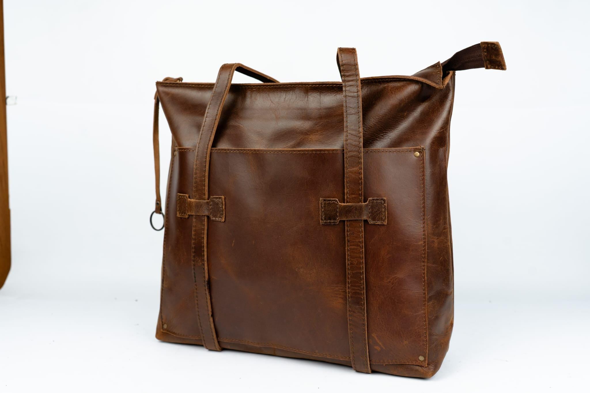 Genuine Leather Tote Bag, Crossbody Shoulder Bucket Purse