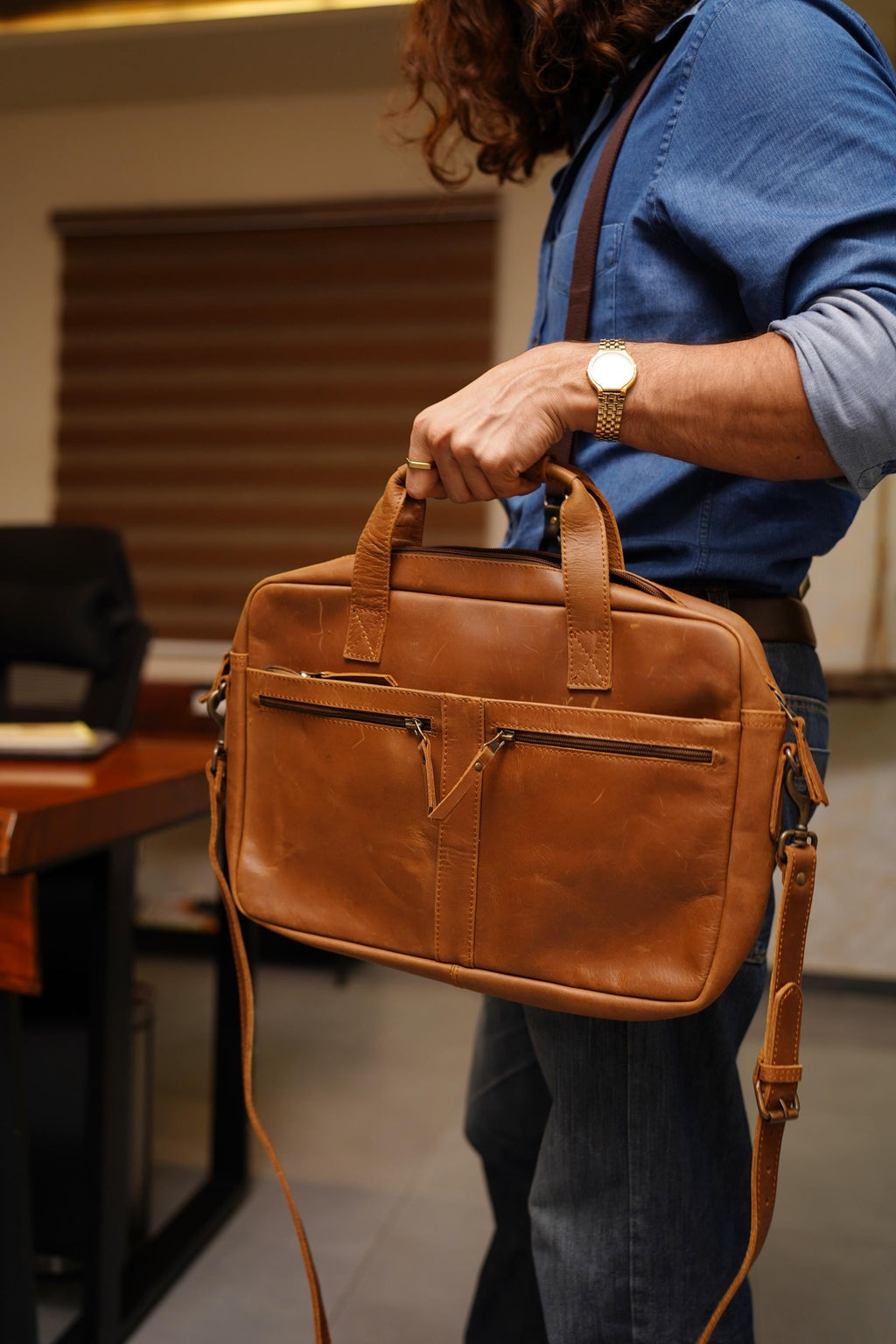 Full Grain Leather Briefcase, Messenger Bag, Leather Shoulder Bag, Laptop Bag, Top Handle Bag Fits 17 Inch Laptop Graduation Gifts For Him