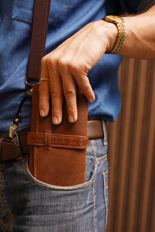 Genuine Leather Credit Card Holder, Handcrafted French Calfskin Long Wallet