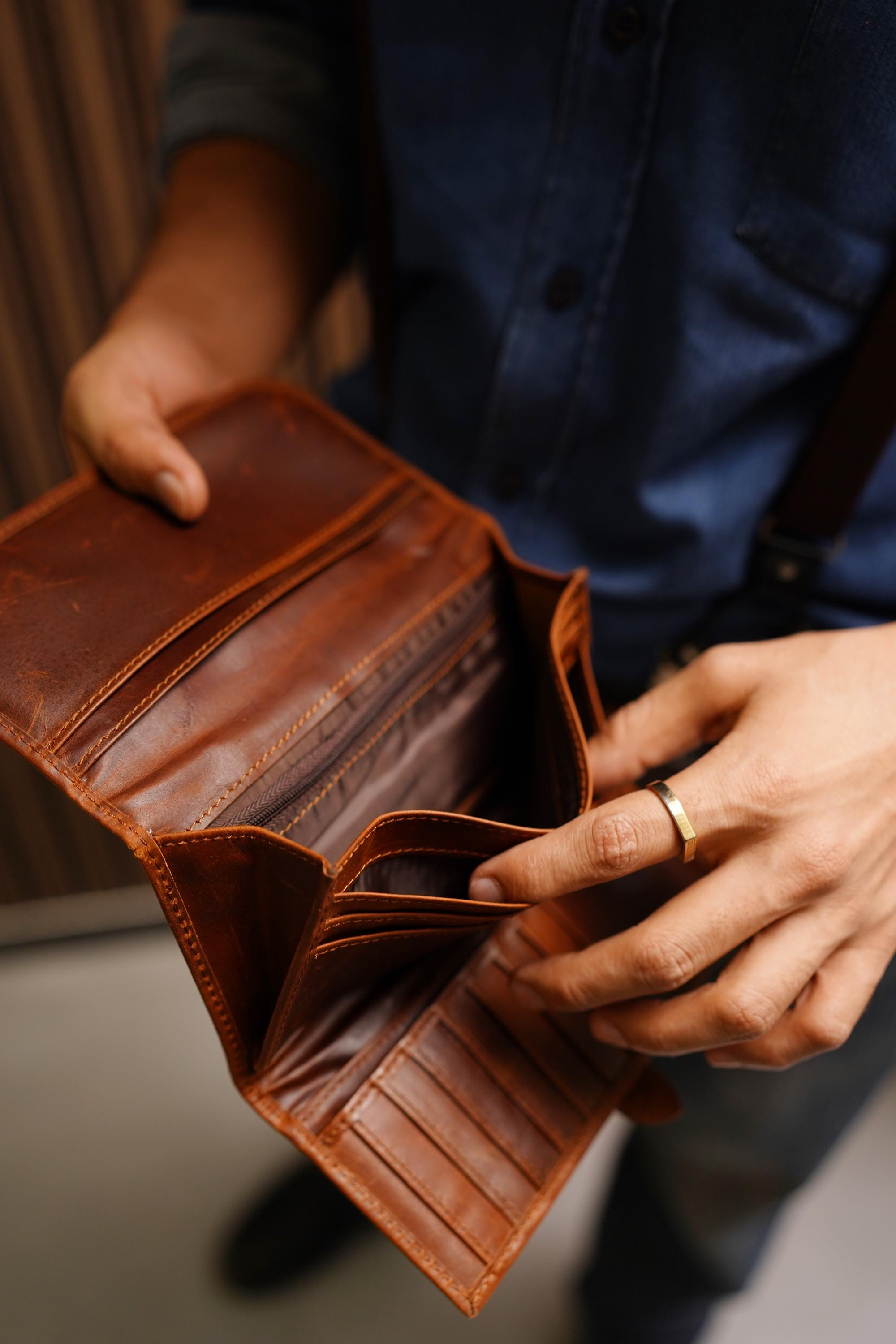 Genuine Leather Credit Card Holder, Handcrafted French Calfskin Long Wallet