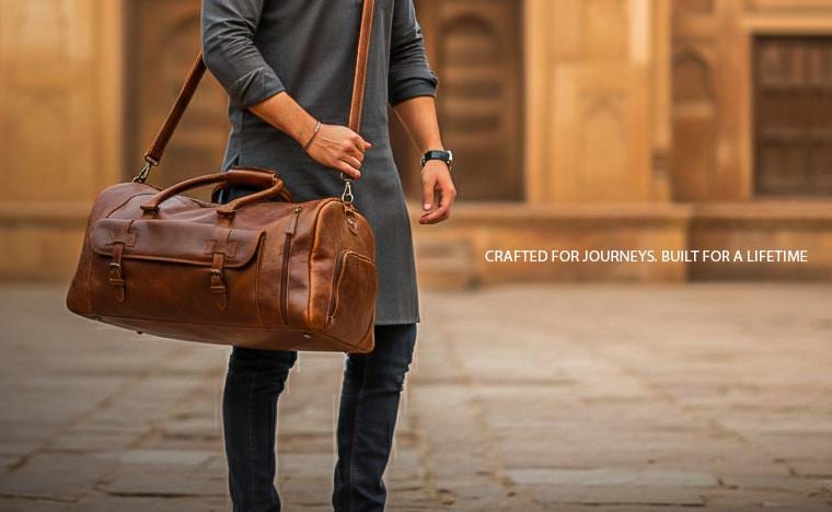 The Pioneer Duffle, Full Grain Leather Weekender Bag for Men with Shoe Compartment, Luggage Carryon Bag