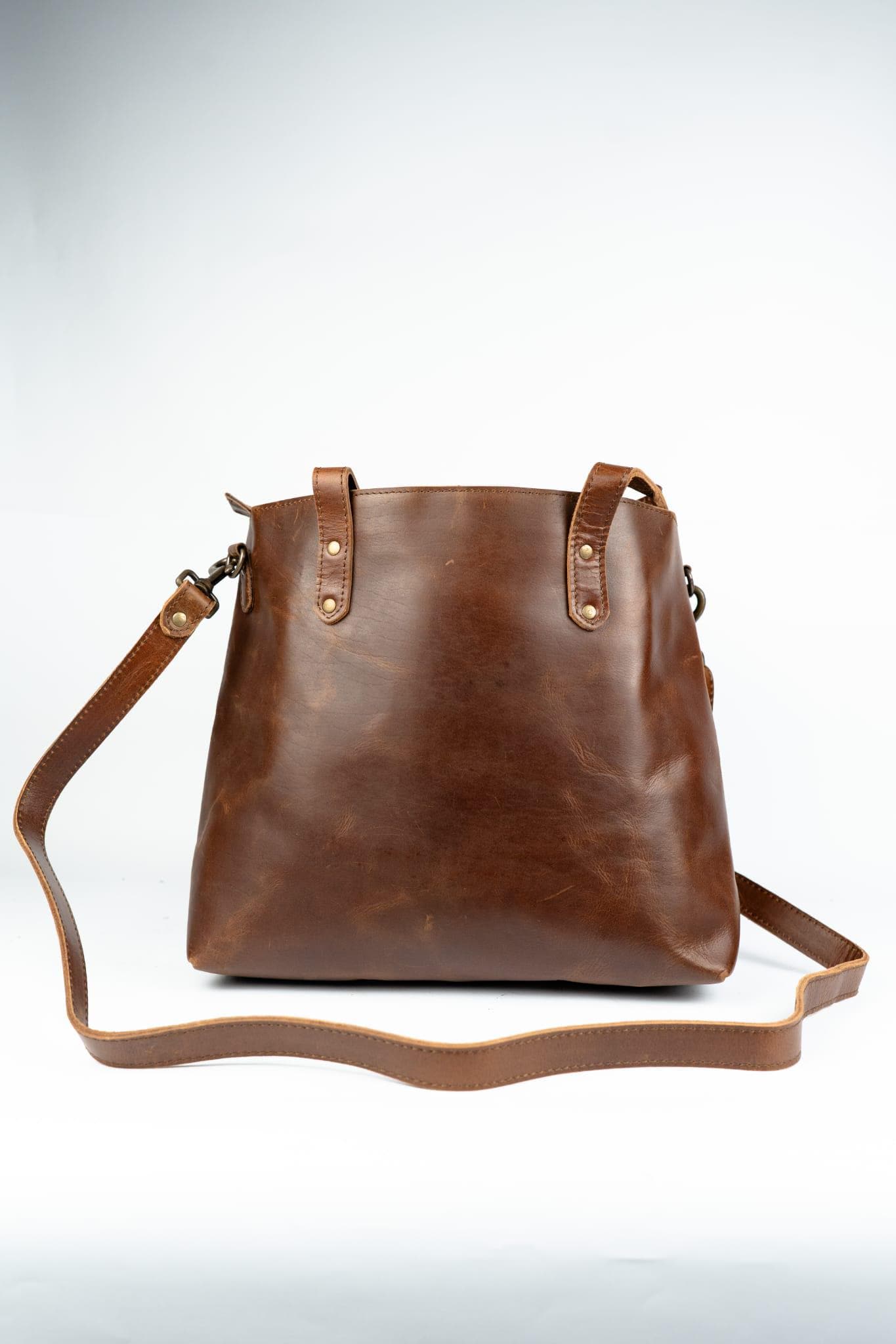 Personalized Leather Tote Bag, Crossbody Bucket Bag