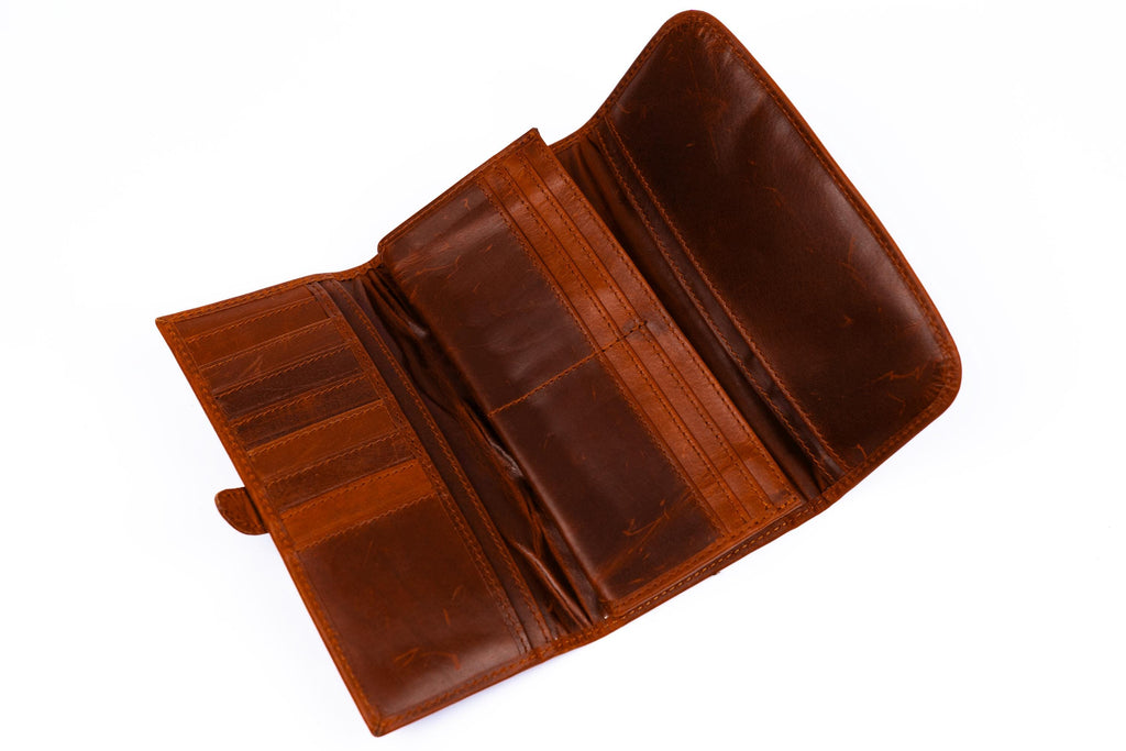 Genuine Leather Credit Card Holder, Handcrafted French Calfskin Long Wallet