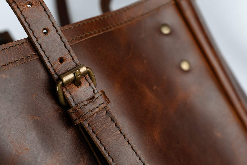 Genuine Leather Tote Bag, Crossbody Shoulder Bucket Purse