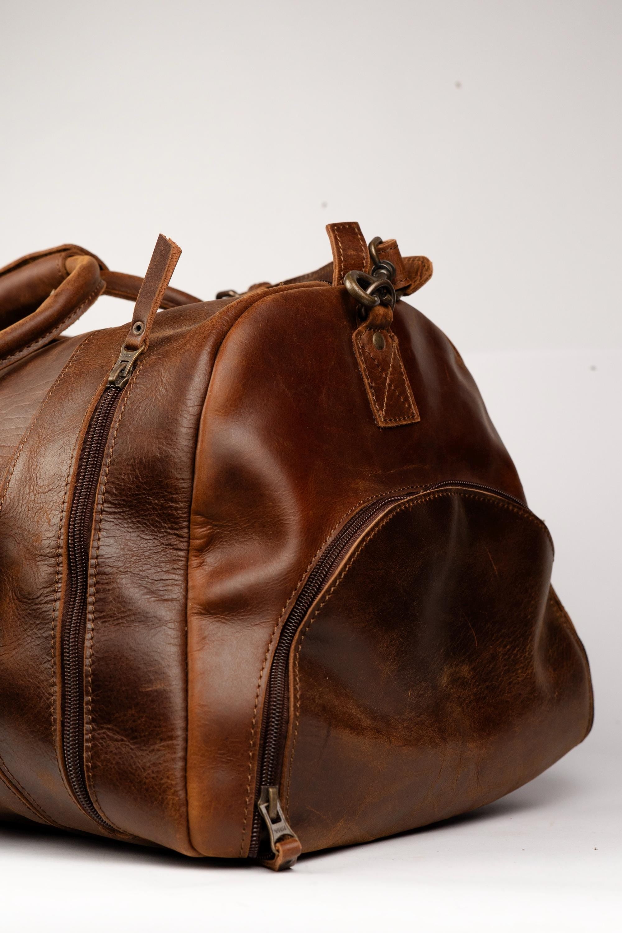 The Pioneer Duffle, Full Grain Leather Weekender Bag for Men with Shoe Compartment, Luggage Carryon Bag